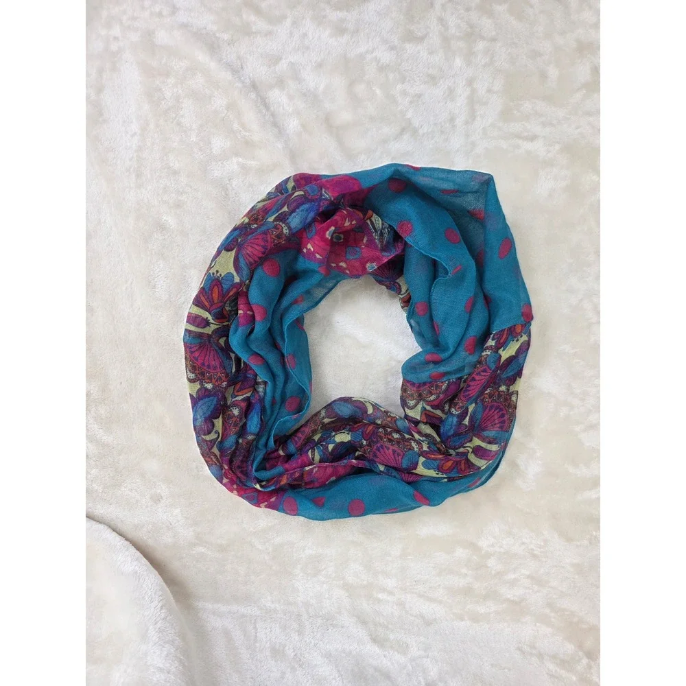 Multi Bright Floral Polka Dot Infinity Scarf Teal Pink Mixed Print‎ Lightweight